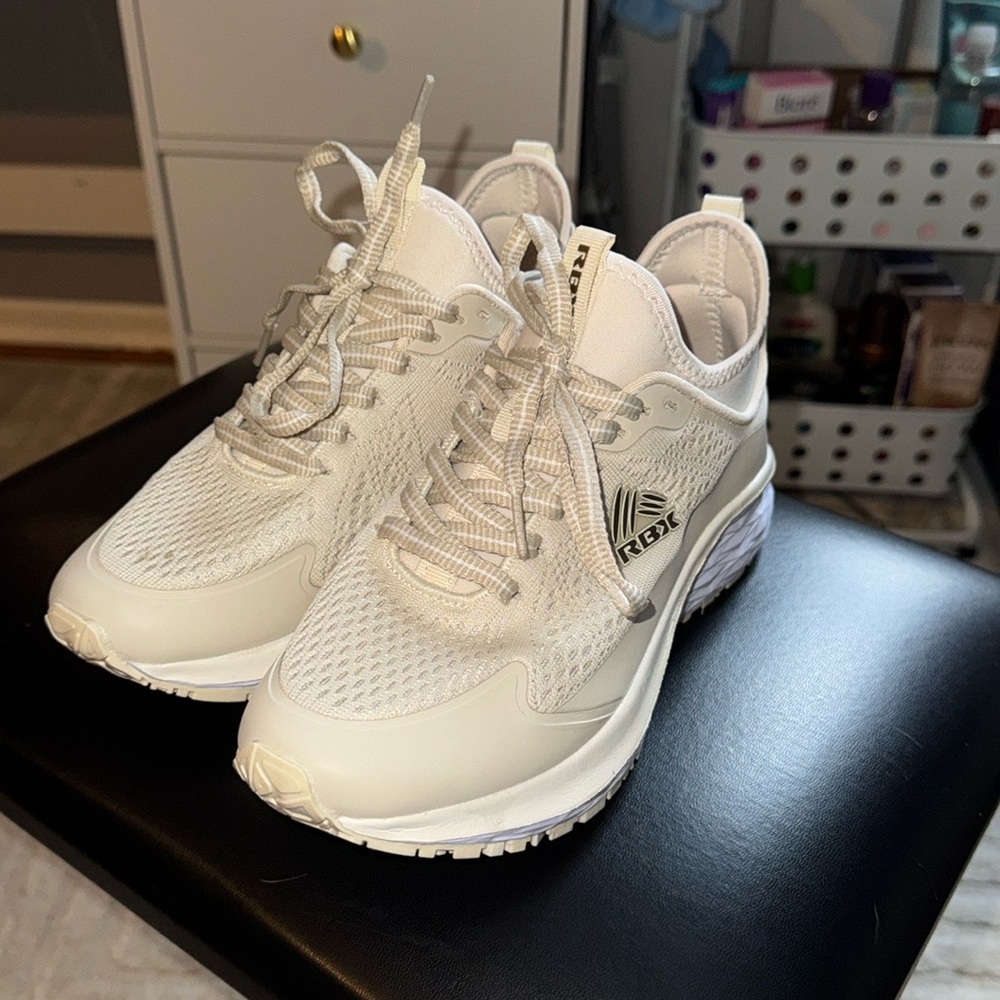 RBX Cream and White Athletic Shoes with Breathable Mesh